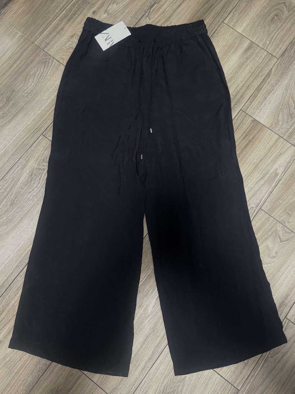 Zara Black Elastic Waist Pants with Drawstring